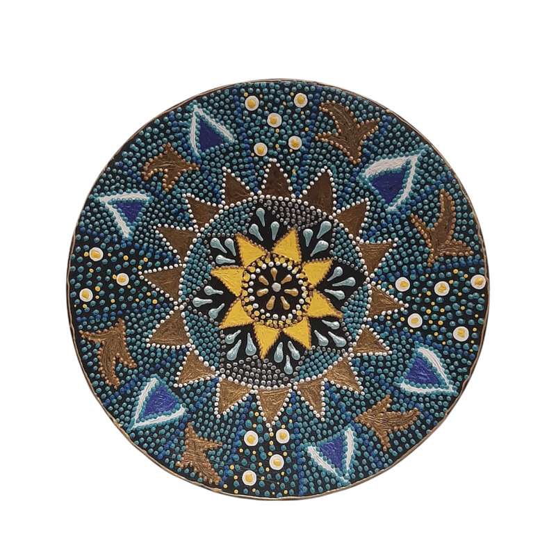 بشقاب دیوارکوب سفالی طرح نقطه کوبی کد Rk