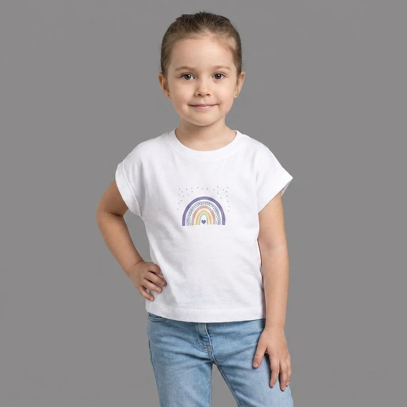 کراپ تی شرت دخترانه طرح رنگین کمان مدل 007
