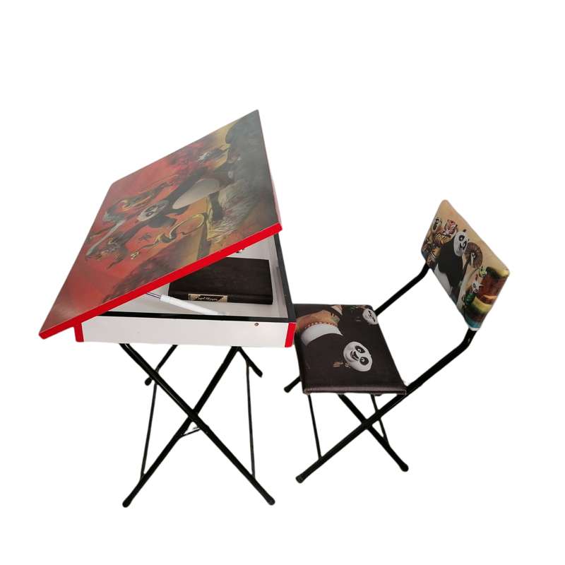 میز تحریر و صندلی مدل باکسدار تاشو طرح پاندا کنگفوکار