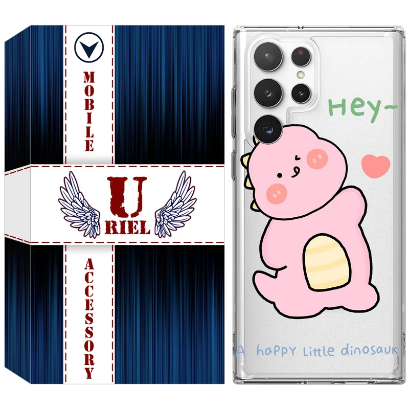 کاور یوریل مدل Clear کد 26 طرح دایناسور صورتی مناسب برای گوشی موبایل سامسونگ Galaxy S22 Ultra