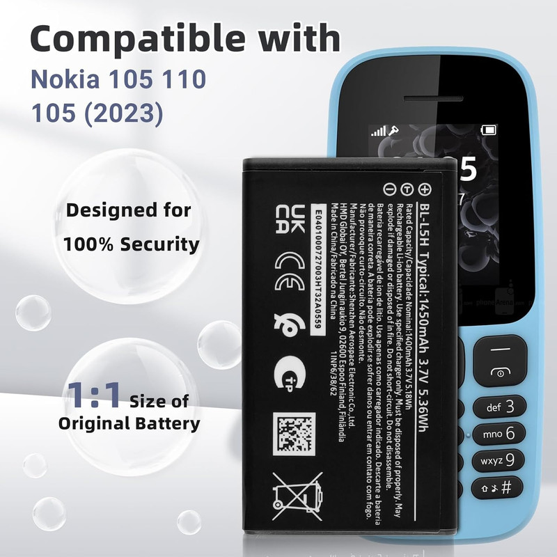 باتری موبایل مدل BL-L5H ظرفیت 1450 میلی آمپر ساعت مناسب برای گوشی موبایل نوکیا 105 / 110 / 150 4G