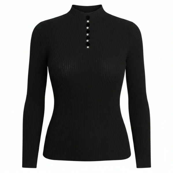 بلوز آستین بلند یقه ایستاده زنانه مدل بافت نگین دار 1587