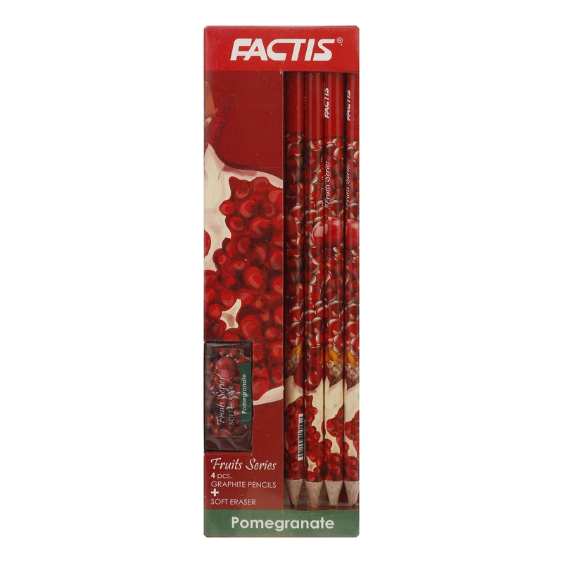مداد فکتیس مدل pomegranate  به همراه پاک کن بسته 4 عددی