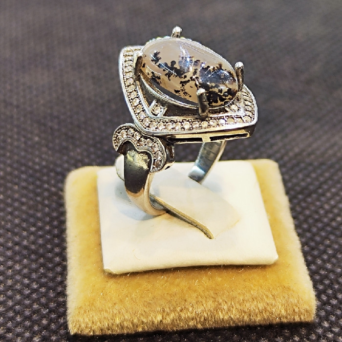 انگشتر نقره زنانه مدل سنگ عقیق شجر طبیعی کد 337