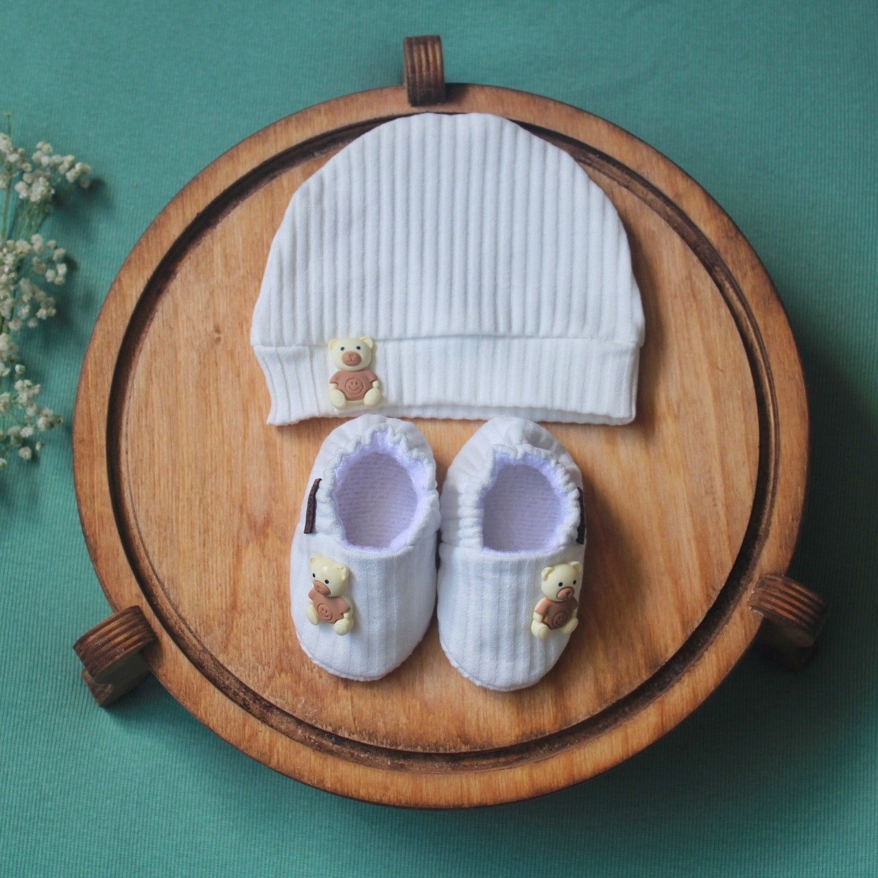 ست کلاه و پاپوش نوزادی ریماز مدل خرسی کد m914 رنگ سفید -  - 12