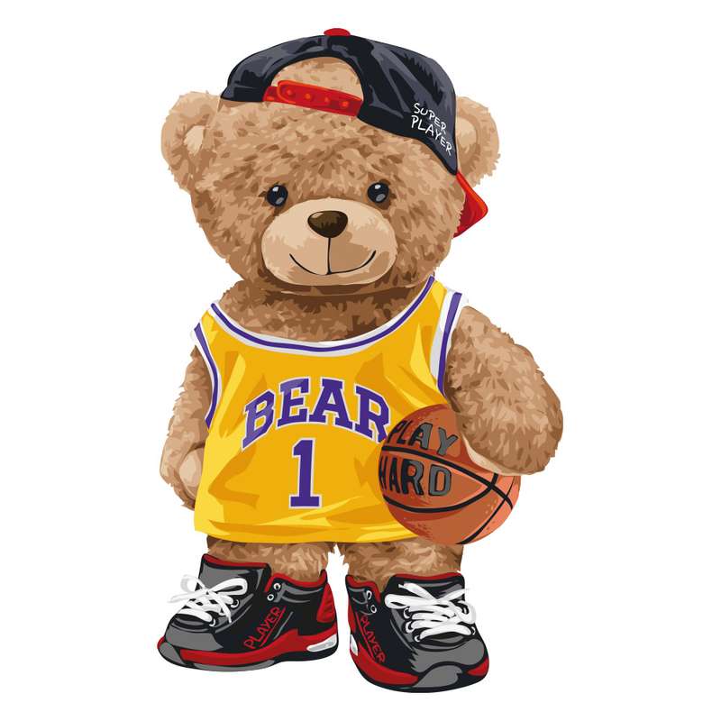 استیکر دیواری کودک گراسیپا مدل خرس تدی عاشق بسکتبال کد 125