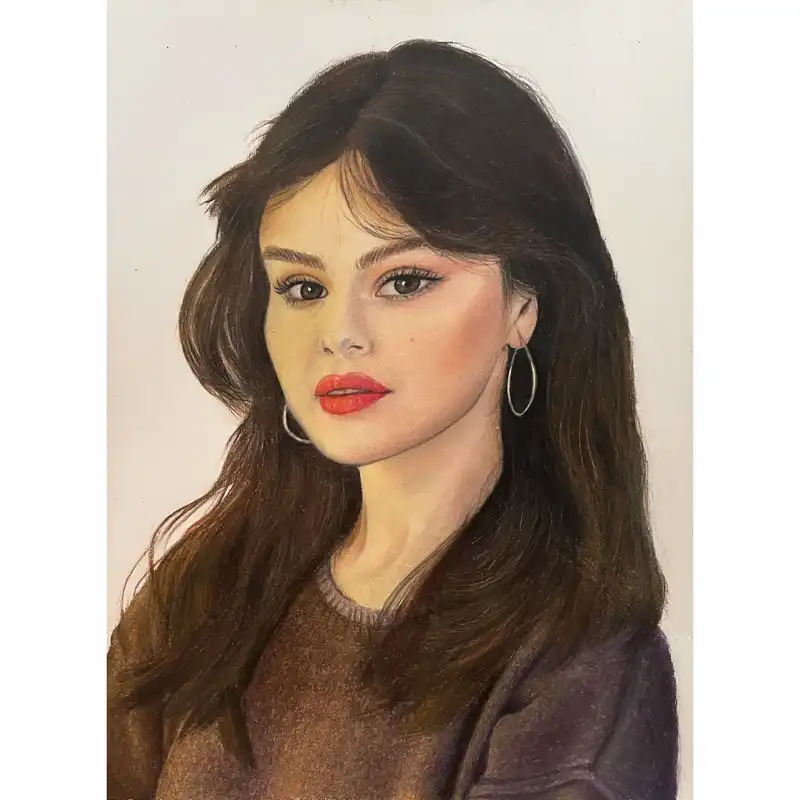 نقاشی مداد رنگی طرح سلنا گومز