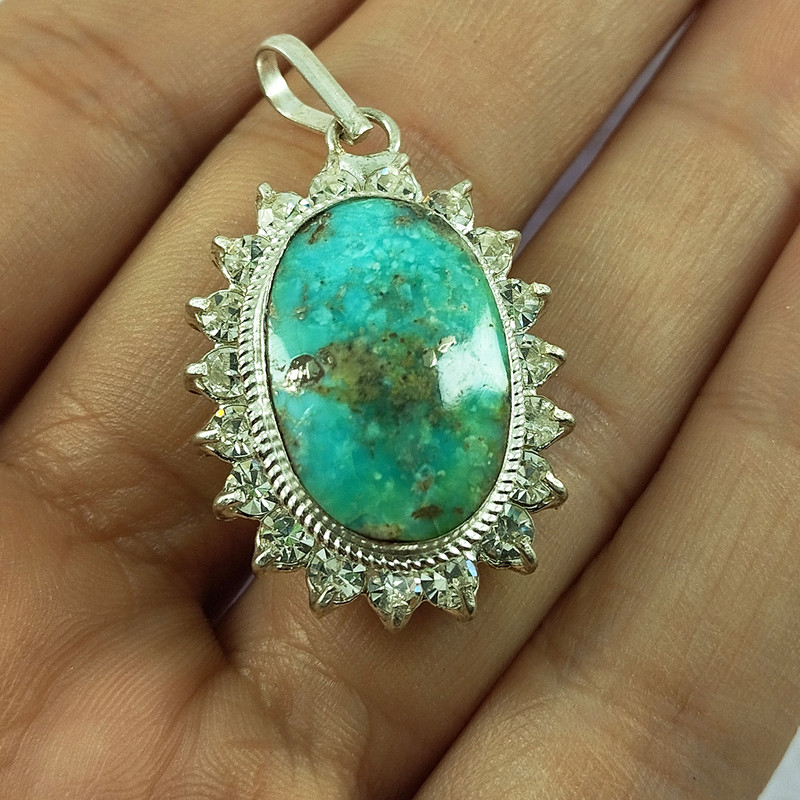 آویز گردنبند نقره زنانه سلین کالا مدل فیروزه نیشابور کد 26