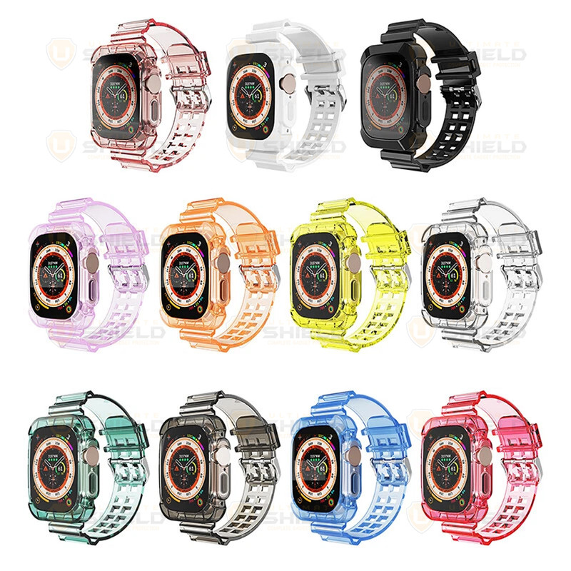 بند آلتیمیت شیلد مدل Transparent Shock مناسب برای اپل واچ 49 mm سری Ultra به همراه کاور