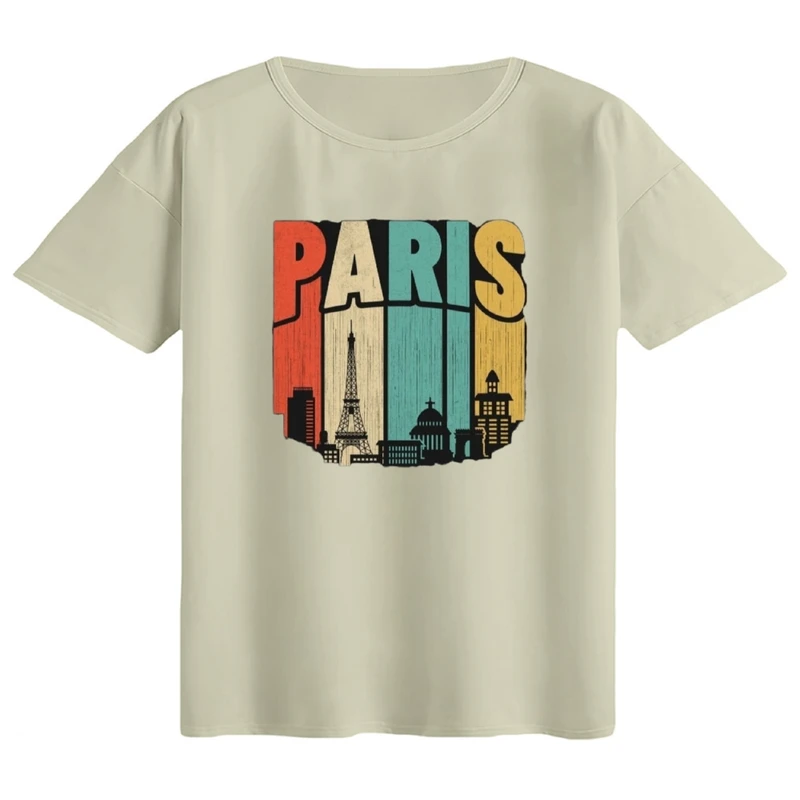 تی‌شرت اورسایز آستین کوتاه زنانه مدل باکسی طرح پاریس