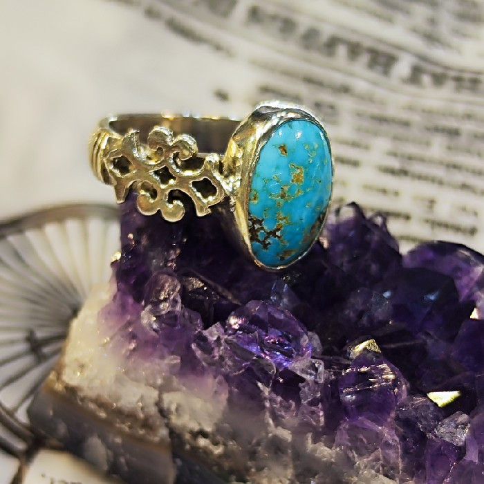 انگشتر نقره مردانه مدل سنگ فیروزه نیشابور رکاب دست ساز کد ۳۴۹۰۰