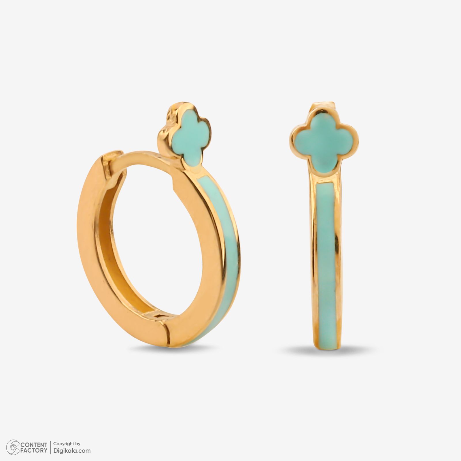 گوشواره حلقه‌ای طلا کم اجرت 18 عیار زنانه با طرح ونکلیف آرپلز گلدم مدل E244022 -  - 2