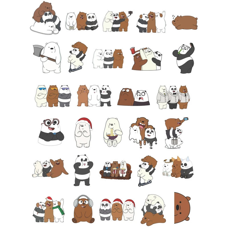 استیکر لپ تاپ کافه پرینت طرح Cute Bears کد F016 بسته 29 عددی