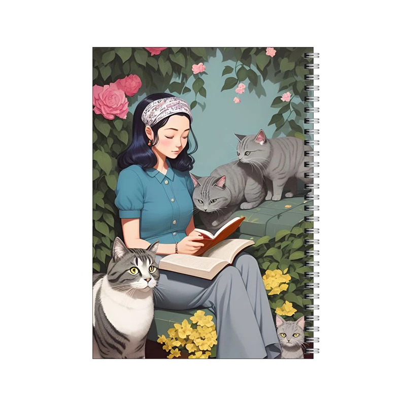 دفتر مشق 50 برگ بامبیلیپ طرح دختر در جنگل با گربه ها  کد 9414061