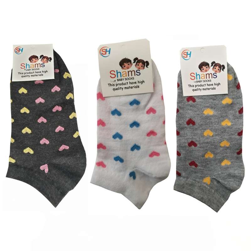 جوراب دخترانه مدل نانو پنبه قلبی مجموعه 3 عددی