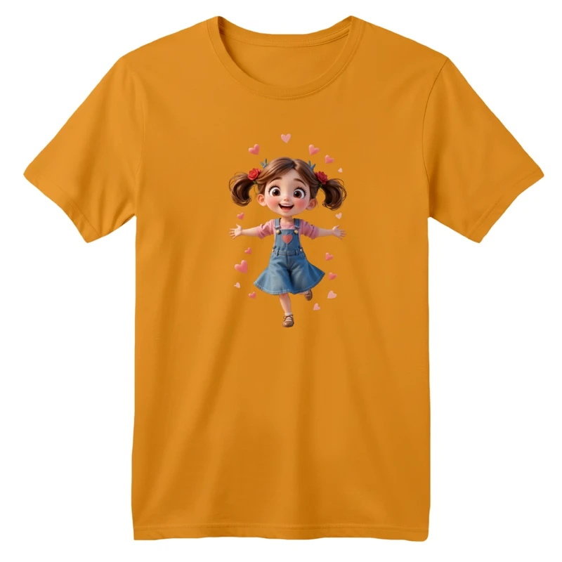 تی‌شرت لانگ آستین کوتاه یقه گرد بچگانه مدل دخترک و قلب