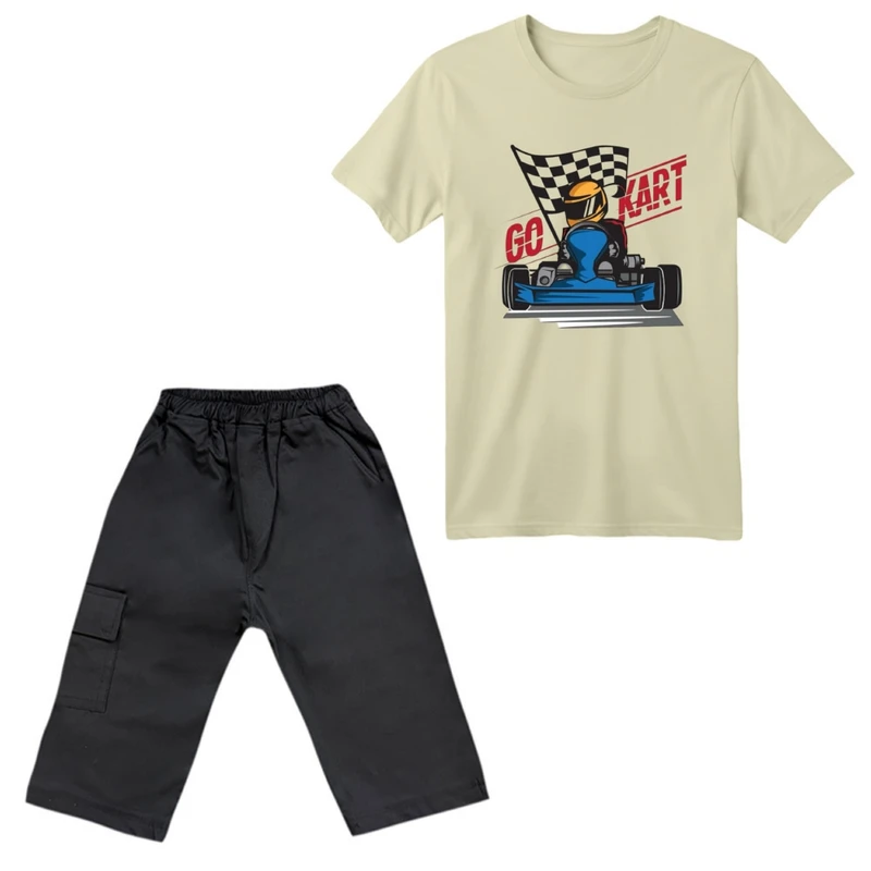 ست تی‌شرت آستین کوتاه و شلوارک پسرانه مدل ماشین کد 2