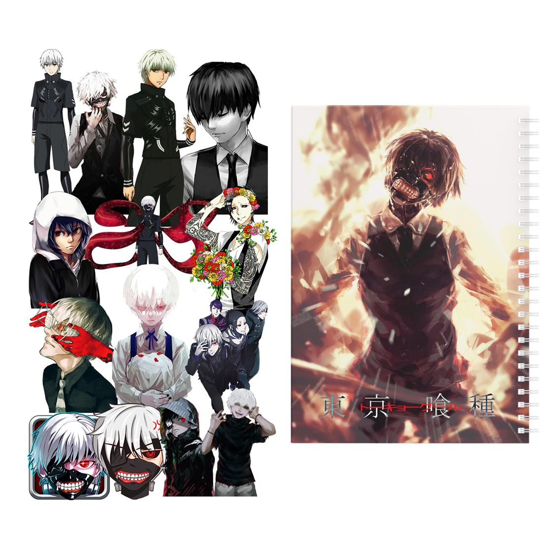 دفتر مشق باژیکان طرح انیمه توکیو غول Tokyo Ghoul کد 20211479 به همراه استیکر لپ تاپ مجموعه 14 عددی