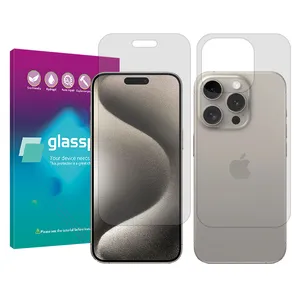 Glass Pro Resistant model transparent screen protector suitable for Apple iPhone 15 Pro Max mobile phone along with the back protector