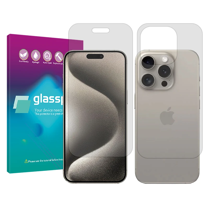 محافظ صفحه نمایش شفاف گلس پرو مدل Resistant مناسب برای گوشی موبایل اپل iPhone 15 Pro Max به همراه محافظ پشت گوشی