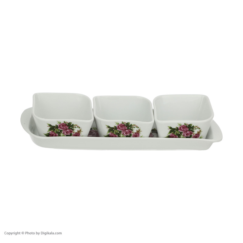 ظرف مربا و عسل شرکت صنایع چینی تقدیس مدل گل سرخ مجموعه 4 عددی