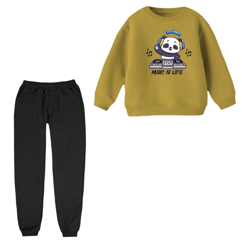 ست سویشرت و شلوار مدل پاندا موزیک رنگ نسکافه ای