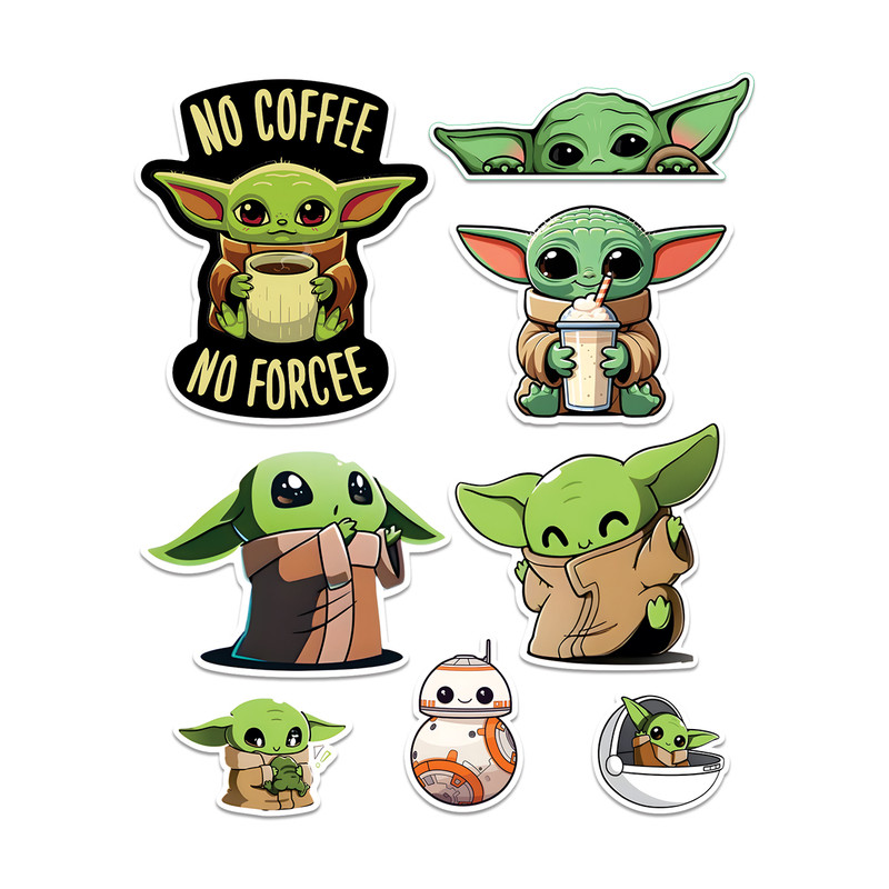 استیکر لپ تاپ مدل بیبی یودا BABY YODA کد STL1051 مجموعه 8 عددی