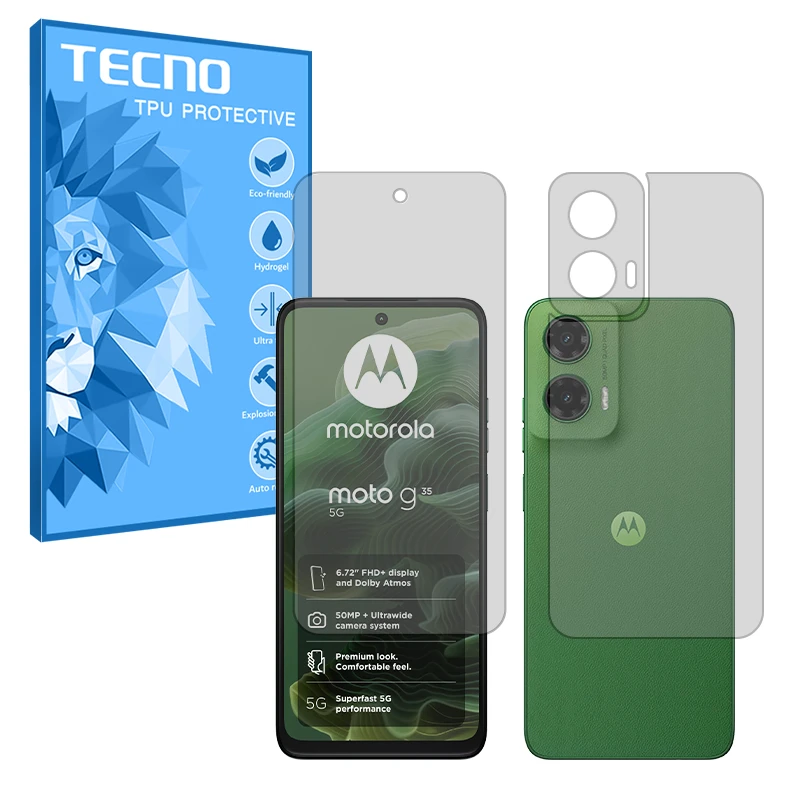 محافظ صفحه نمایش شفاف تکنو مدل Resistant مناسب برای گوشی موبایل موتورولا Moto G35 به همراه محافظ پشت گوشی موبایل 