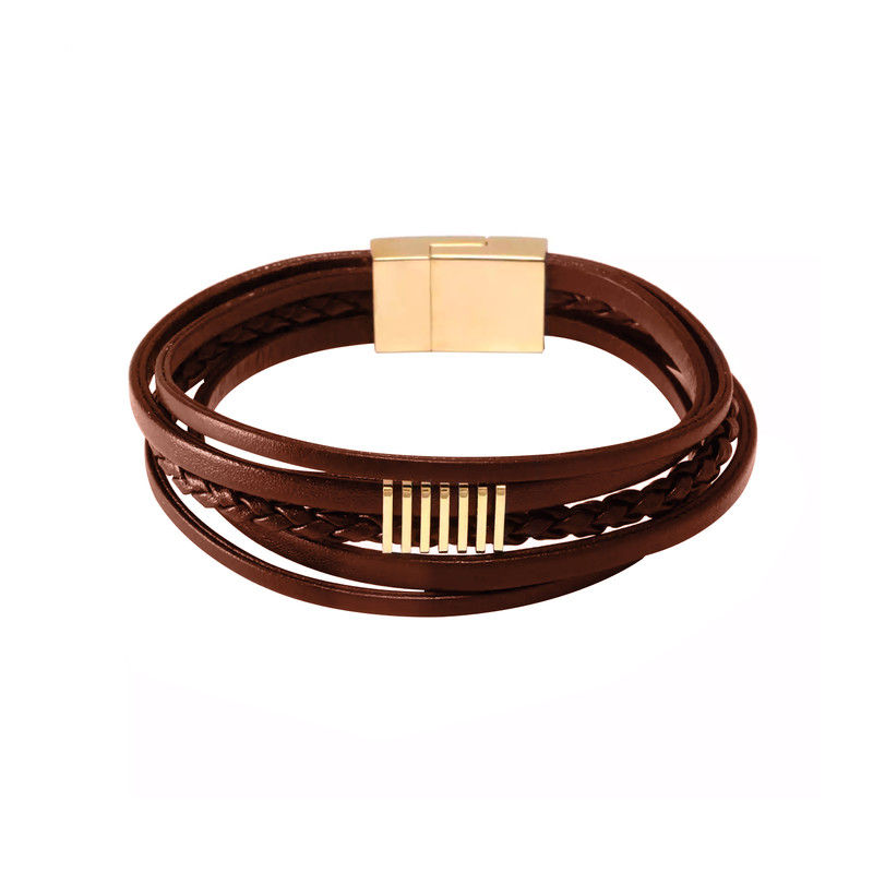 دستبند طلا 18 عیار مردانه گالری روبی مدل چند لاین موازی