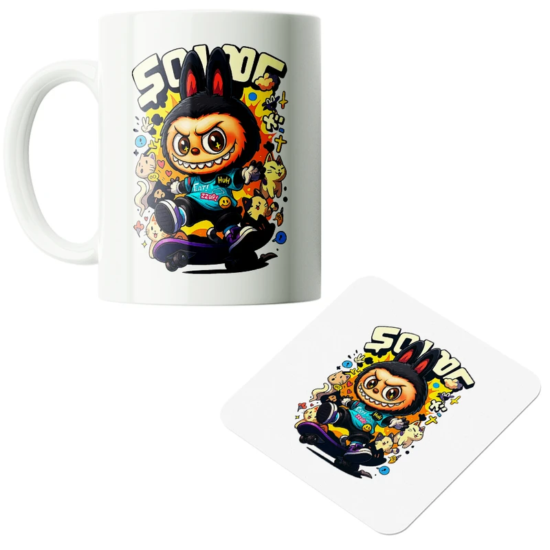 ماگ پاد آفرین مدل عروسک لبوبو کد PZ080 به همراه زیر لیوانی