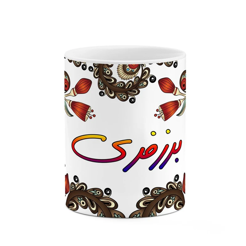 ماگ کاکتی مدل اسم برزفری طرح سنتی گل و بته کد mgh44140