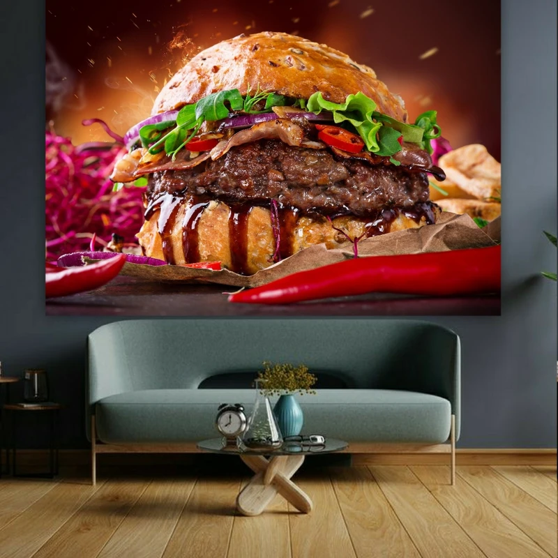 پوستر پارچه ای طرح مخمل همبرگر تند مدل آتیشی کد BK22926