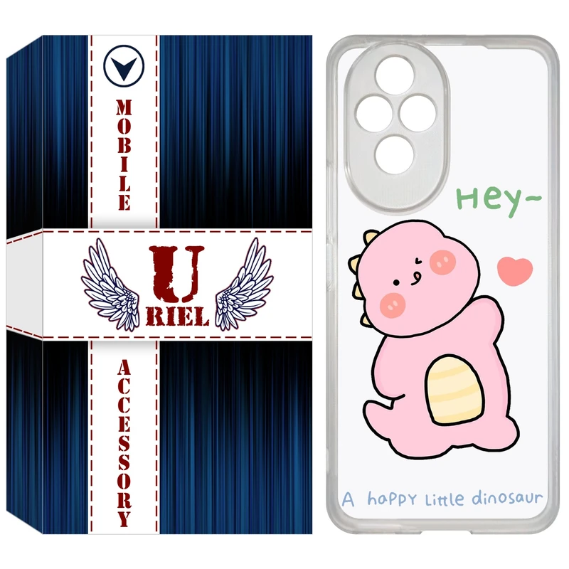 کاور یوریل مدل Clear کد 26 طرح دایناسور صورتی مناسب برای گوشی موبایل آنر 200