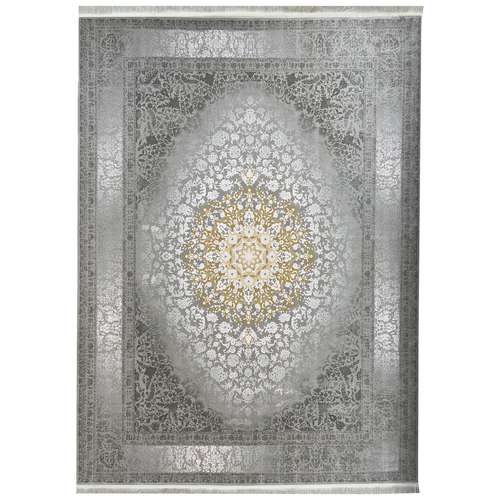 فرش ماشینی فرش ماهساره طرح سلنا زمینه طوسی طلایی