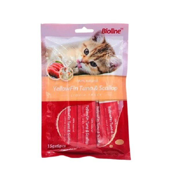 بستنی گربه بایولاین مدل طعم ماهی تن و گوش ماهی 15 گرم بسته 6 عددی
