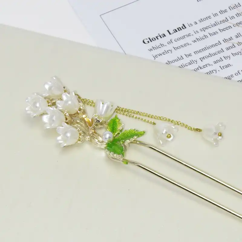 گیره مو زنانه مدل کانزاشی آویز دار شکوفه کد G_Lnd_3153