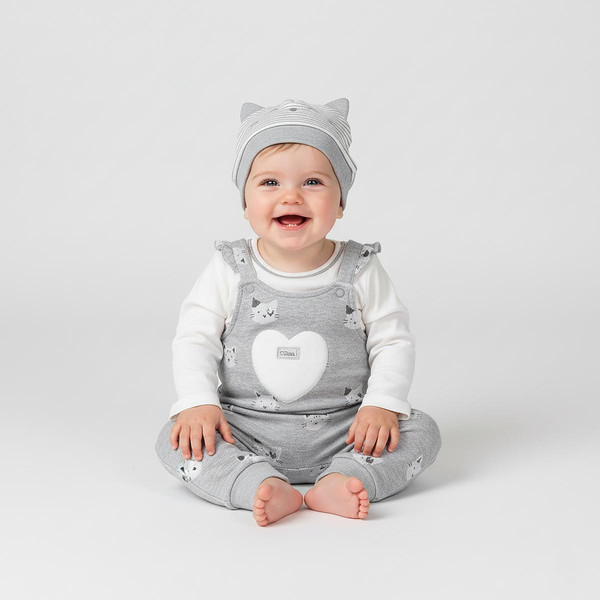 ست سرهمی و کلاه نوزادی دخترانه ایندیگو مدل 23109 رنگ طوسی