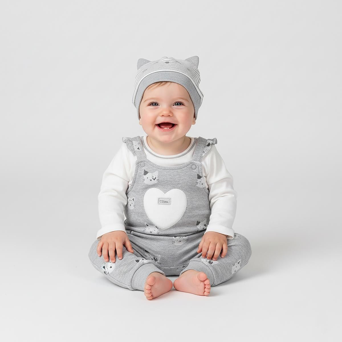 ست سرهمی و کلاه نوزادی دخترانه ایندیگو مدل 23109 - - 1