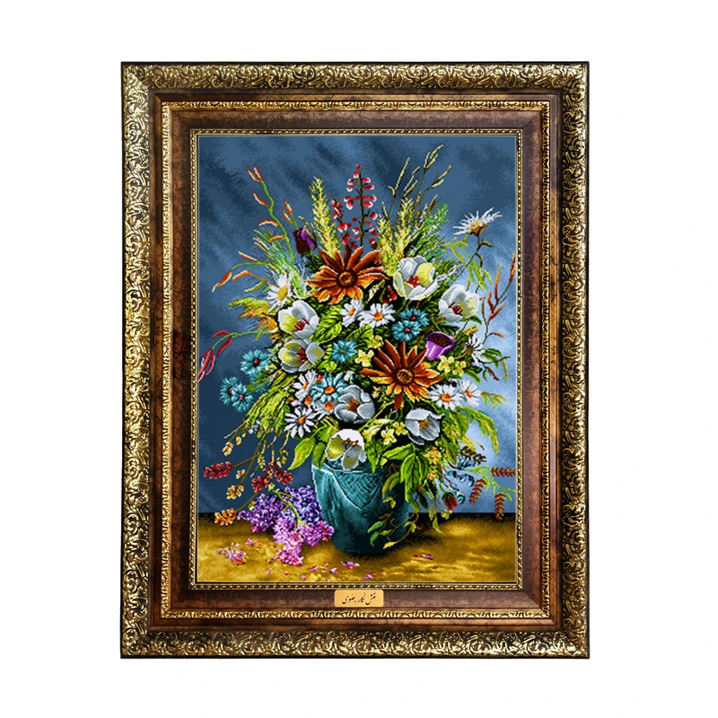 تابلو فرش ماشینی نقش نگار رضوی طرح گل کد 2272H