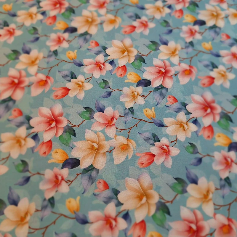 پارچه چادری مدل کدری خارجی دیجیتال با عرض 1.5 متر رنگ آبی فیروزه ای