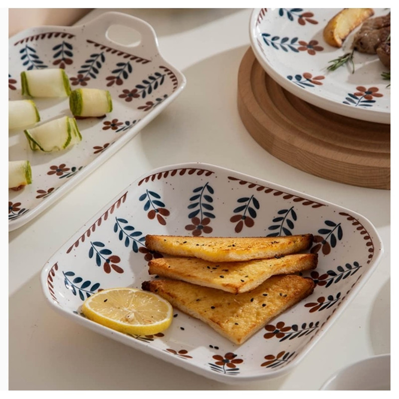 بشقاب خورشت خوری مدل مربع طرح گل قرمز