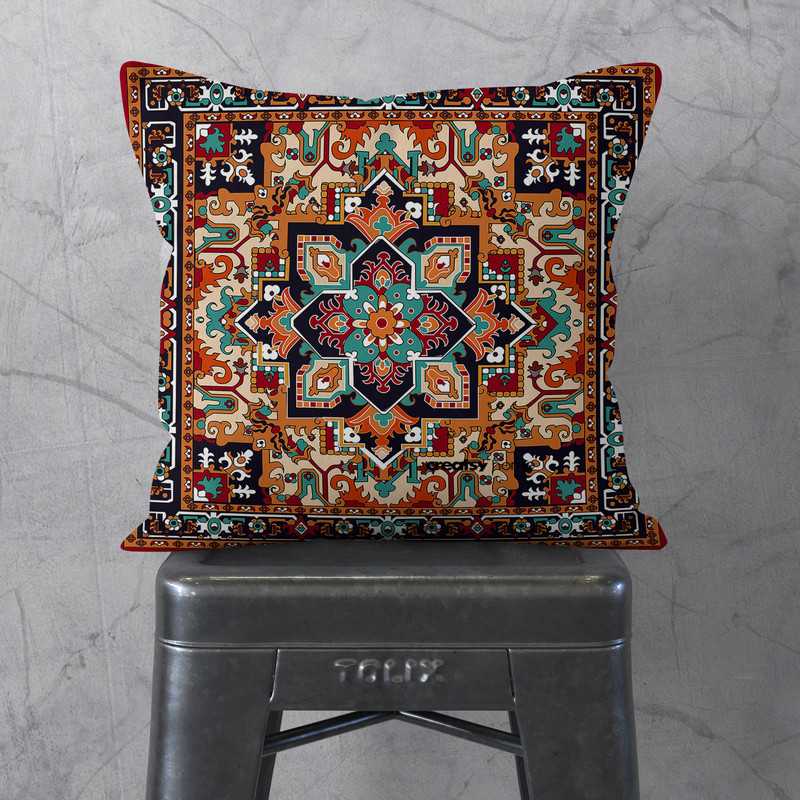 کاور کوسن مدل قالی  دورو طرح دار کد 140050