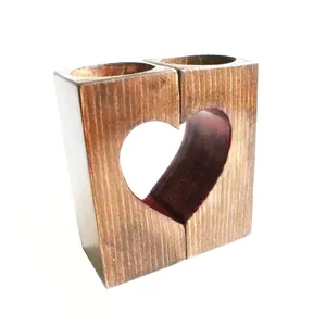 جاشمعی چوبی مدل قلبی ایستاده مجموعه 2 عددی