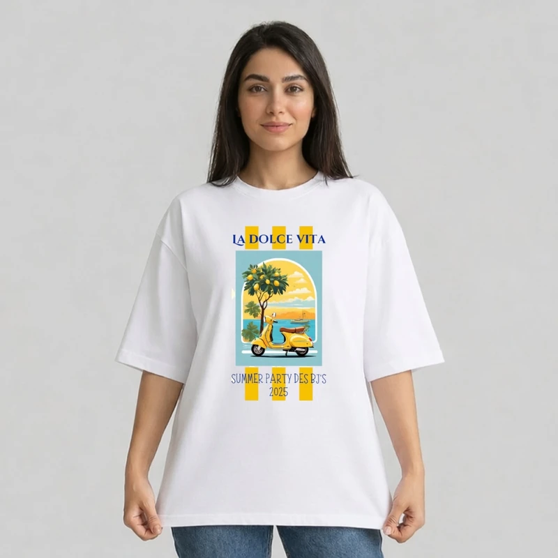 تی شرت آستین سه ربع زنانه مدل باکسی طرح موتور کد b11