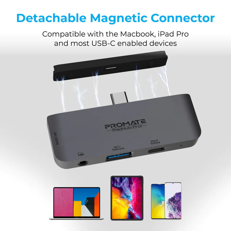 هاب 4 پورت USB-C پرومیت مدل PADHUB-PRO.GREY