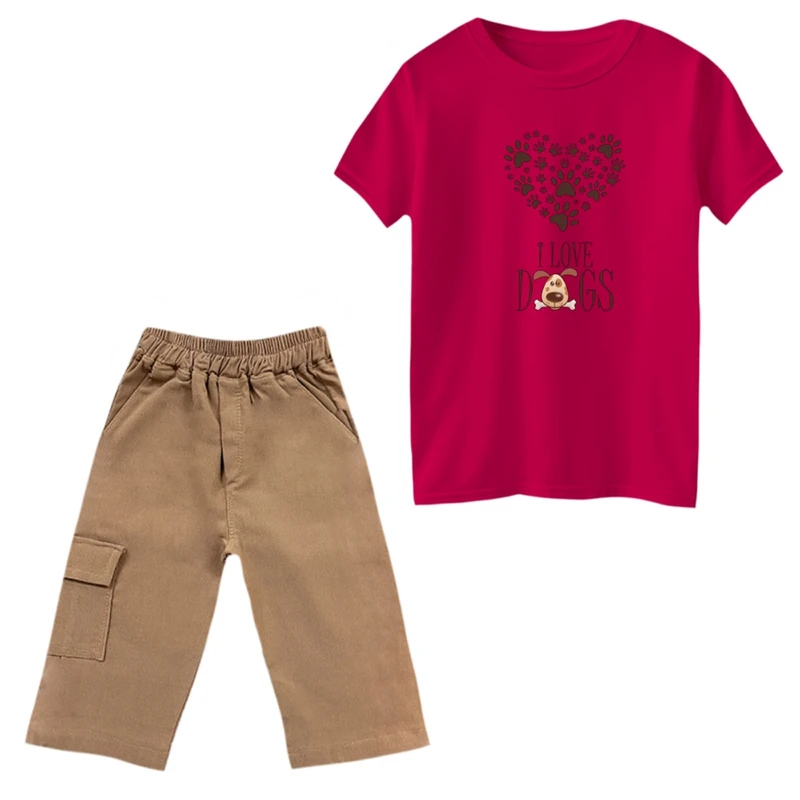 ست تی‌شرت و شلوارک پسرانه مدل سگ دوست داشتنی