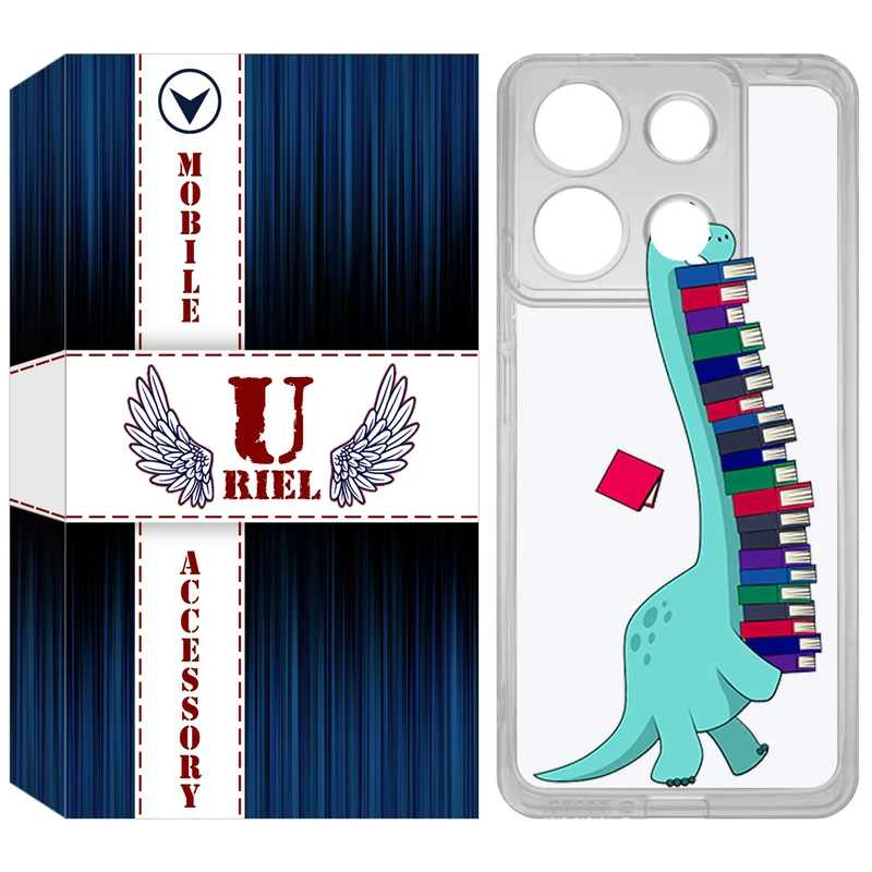 کاور یوریل مدل Clear کد 17 طرح دایناسور کتابخوان مناسب برای گوشی موبایل شیائومی Redmi Note 13 4G