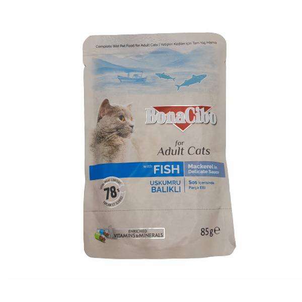  غذای پوچ گربه بوناسیبو مدل Fish وزن 85 گرم مجموعه 12 عددی