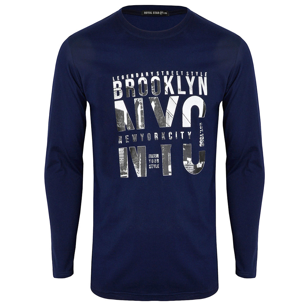 تی شرت آستین بلند مردانه مدل 347028314 نخی رنگ سرمه ای