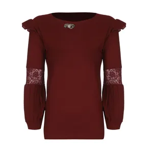 بلوز زنانه مدل آستین چین کد 522 رنگ زرشکی